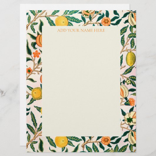 WILLIAM MORRIS LETTERHEAD MIT "POMEGRANATEN" BRIEFBOGEN (Vorne/Hinten)