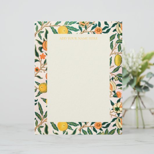 WILLIAM MORRIS LETTERHEAD MIT "POMEGRANATEN" BRIEFBOGEN (Stehend Vorderseite)