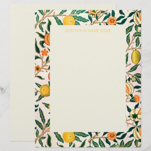 WILLIAM MORRIS LETTERHEAD MIT "POMEGRANATEN" BRIEFBOGEN (Vorne/Hinten)