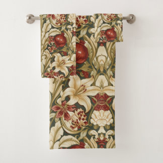 William Morris Lily and Pomegranate Floral pattern Badhandtuch Set