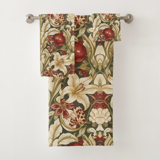 William Morris Lily and Pomegranate Floral pattern Badhandtuch Set (Insitu)