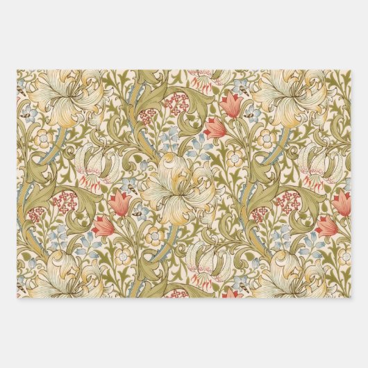 William Morris Lily Art Nouveau Floral Geschenkpapier Set (Vorderseite 2)