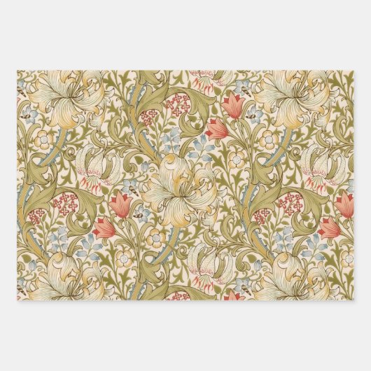 William Morris Lily Art Nouveau Floral Geschenkpapier Set (Vorderseite 2)