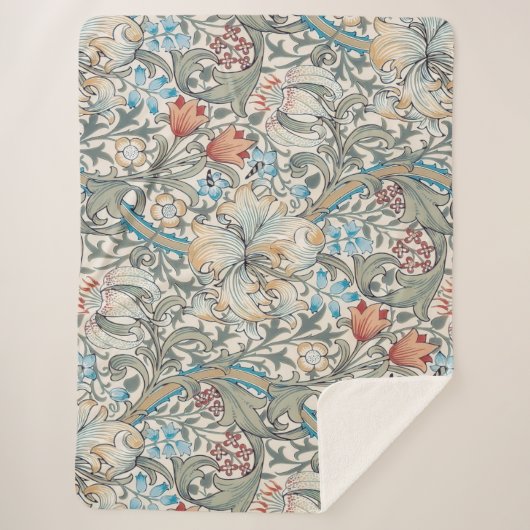 William Morris Lily Art Nouveau Floral Sherpa Blan Sherpadecke (Vorderseite)