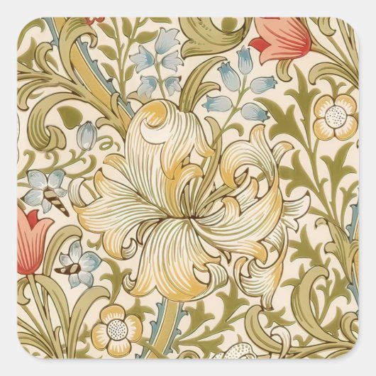 William Morris Lily Art Nouveau Quadratischer Aufkleber (Vorderseite)