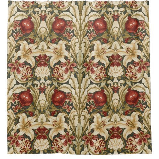 William Morris Lily und Granatapfel-Blumenmuster Duschvorhang (Vorderseite)