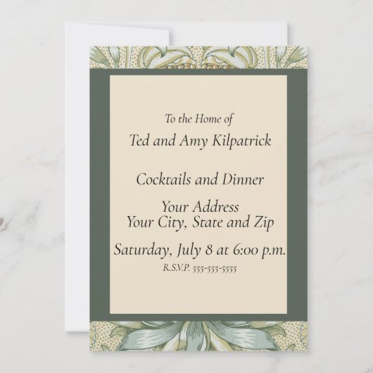 William Morris Lily und Pomegranate Blume Classic Einladung (Rückseite)