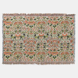 William Morris Lodden Blume Foliage Green Pink Decke