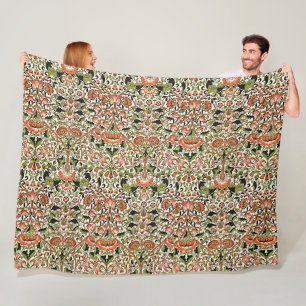 William Morris Lodden Blume Foliage Green Pink Fleecedecke