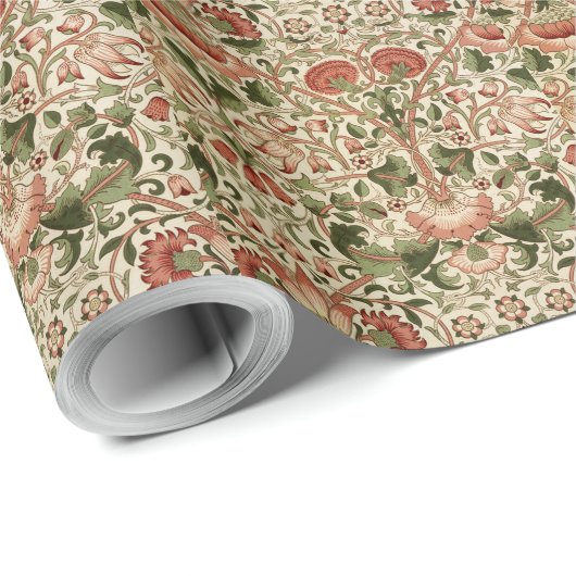 William Morris Lodden Blume Foliage Green Pink Geschenkpapier (Rolleneckpunkt)