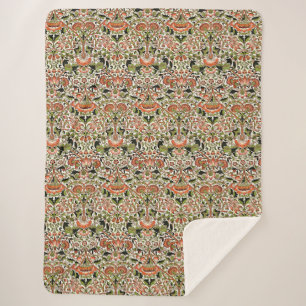 William Morris Lodden Blume Foliage Green Pink Sherpadecke