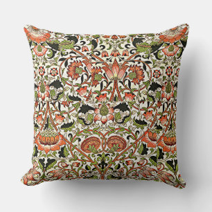 William Morris Lodden Blumen Laubwerk Grün Pink   Kissen