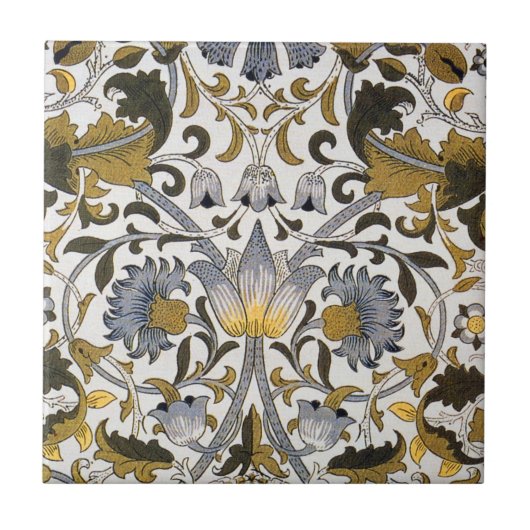 William Morris Lodden Blumenmuster: Blau Gold Fliese (Vorderseite)