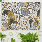 William Morris Lodden Blumenmuster: Blau Gold Geschirrtuch (Gefaltet)
