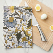 William Morris Lodden Blumenmuster: Blau Gold Geschirrtuch (Viertel Falte)