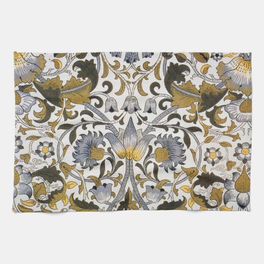 William Morris Lodden Blumenmuster: Blau Gold Geschirrtuch (Horizontal)