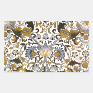 William Morris Lodden Blumenmuster: Blau Gold Rechteckiger Aufkleber