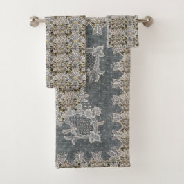 William Morris Lodden Grau Goldlitze Badhandtuch Set