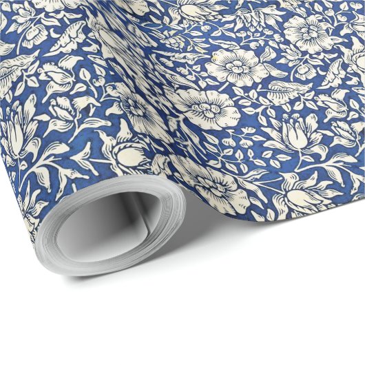 William Morris Mallow Blume Floral Blue White Geschenkpapier (Rolleneckpunkt)