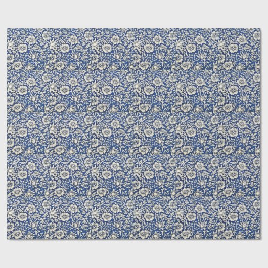 William Morris Mallow Blume Floral Blue White Geschenkpapier (Flach)