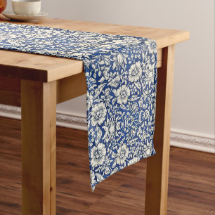 William Morris Mallow Blume Floral Blue White Großer Tischläufer