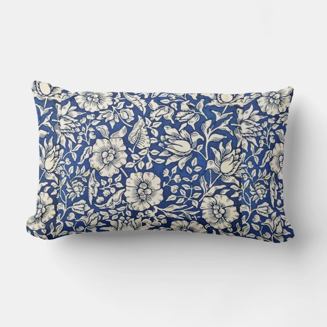 William Morris Mallow Blume Floral Blue White Lendenkissen (Vorderseite)