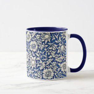 William Morris Mallow Blumen Floral Blau Weiß  Tasse