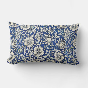 William Morris Malvenblumen Floral Blau Weiß Lendenkissen