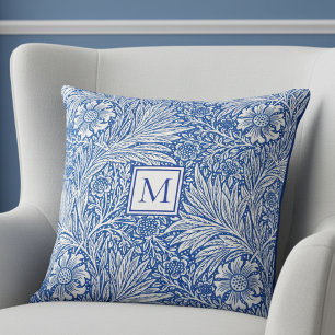 William Morris Marigold Blau Monogramm Kissen