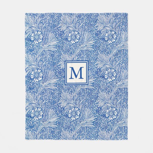 William Morris Marigold Blue Monogram Fleecedecke (Vorderseite)