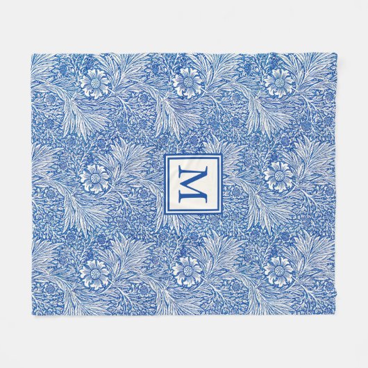 William Morris Marigold Blue Monogram Fleecedecke (Vorderseite (Horizontal))
