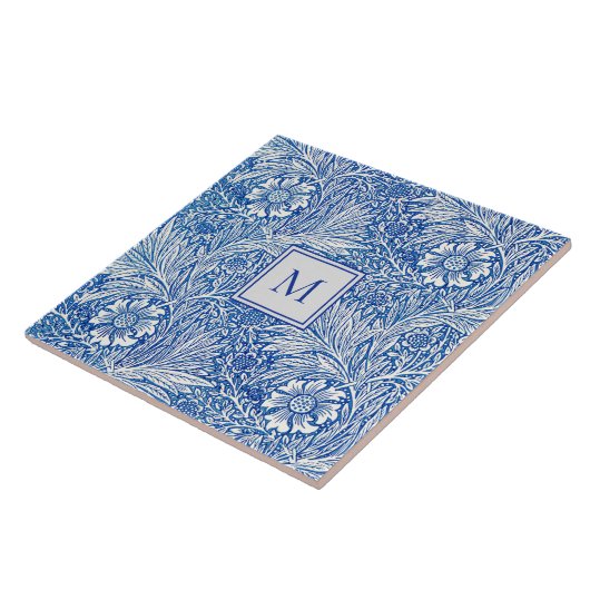 William Morris Marigold Blue Monogram Fliese (Seite)