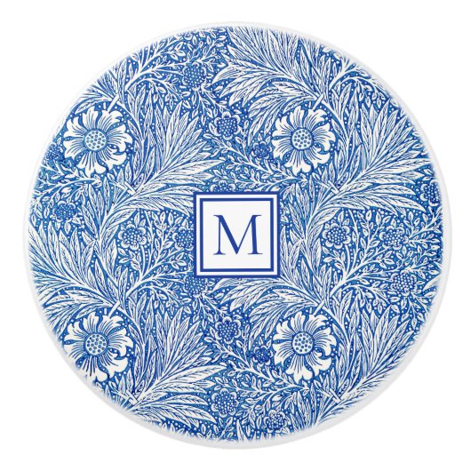 William Morris Marigold Blue Monogram Keramikknauf (Vorderseite)