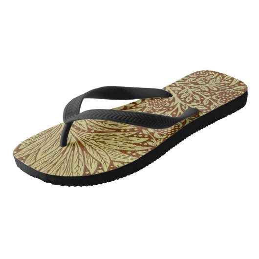 William Morris Marigold Blume Pattern Badesandalen (Schrägansicht)