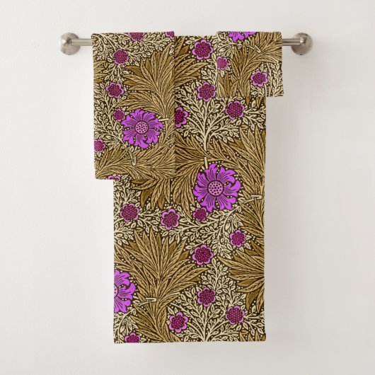 William Morris Marigold, Brown, Beige und Violet Badhandtuch Set (Insitu)