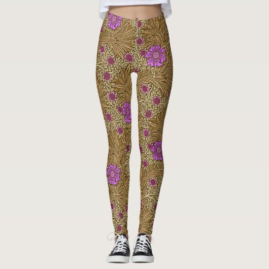 William Morris Marigold, Brown, Beige und Violet Leggings (Vorderseite)