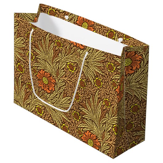 William Morris Marigold, Copper Brown und Orange Große Geschenktüte (Vorderseite Schrägansicht)