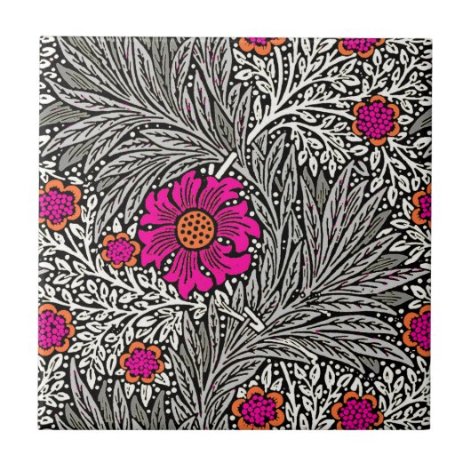 William Morris Marigold, grau / grau und weiß Fliese (Vorderseite)