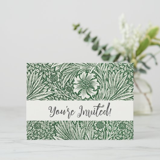 William morris marigold grüne Blume Einladung (Stehend Vorderseite)