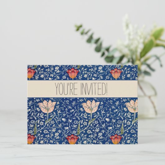 William Morris Medway Blue Floral Einladung (Stehend Vorderseite)