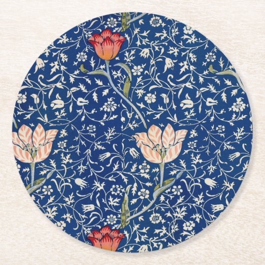 William Morris Medway Blue Floral Runder Pappuntersetzer (Vorderseite)