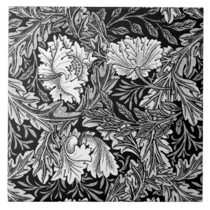 William Morris mit Blumen, schwarz, weiß u. Fliese