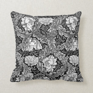 William Morris mit Blumen, schwarz, weiß u. Kissen