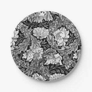 William Morris mit Blumen, schwarz, weiß u. Pappteller
