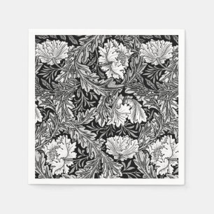 William Morris mit Blumen, schwarz, weiß u. Serviette