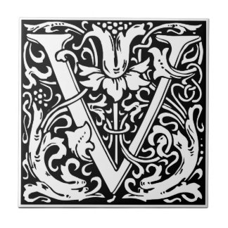 William Morris Mit Monogramm Letter V Fliese