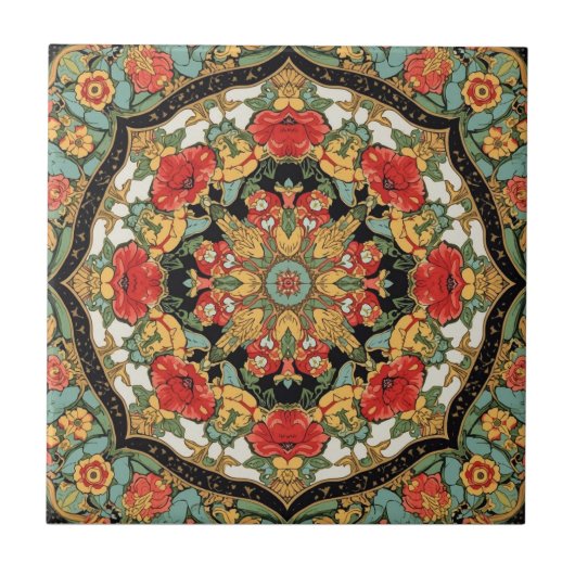 William Morris Mohn Blumen Kunst Neue Kunst Muster Fliese (Vorderseite)