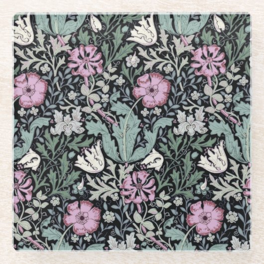 William Morris Mohn Botanical viktorianische Tapet Glasuntersetzer (Vorderseite)