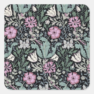 William Morris Mohn Botanical viktorianische Tapet Quadratischer Aufkleber