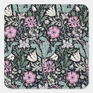 William Morris Mohn Botanical viktorianische Tapet Quadratischer Aufkleber